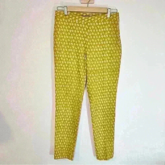 ZARA | Women’s Basic Mustard Yellow Feather Print Ankle Pant | Size Medium - Picture 2 of 10